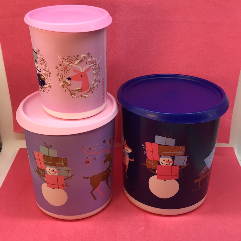 Christmas Set of Three Holiday One Touch  Containers